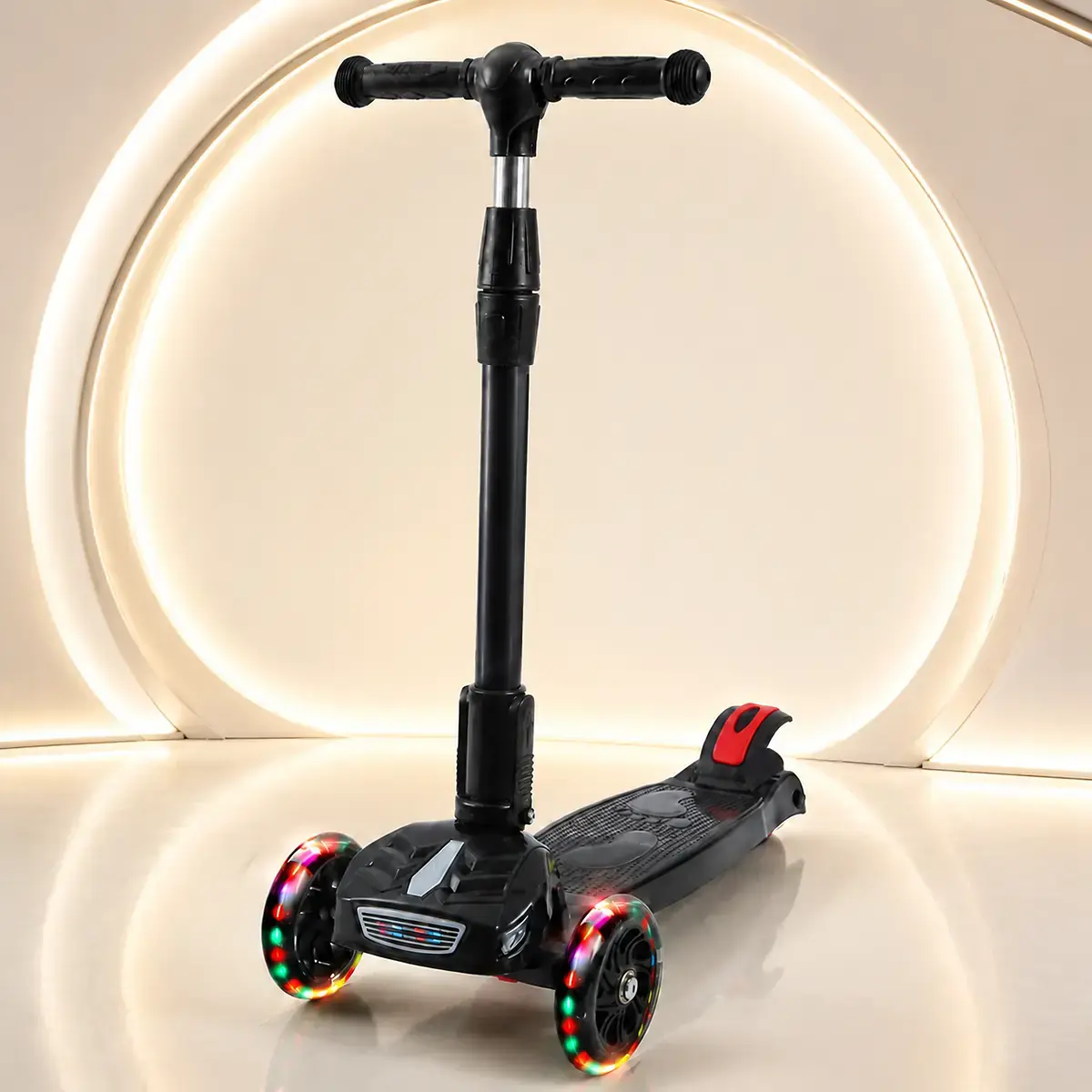 Black FlashRider X3 Premium LED Kids Scooter fully displayed