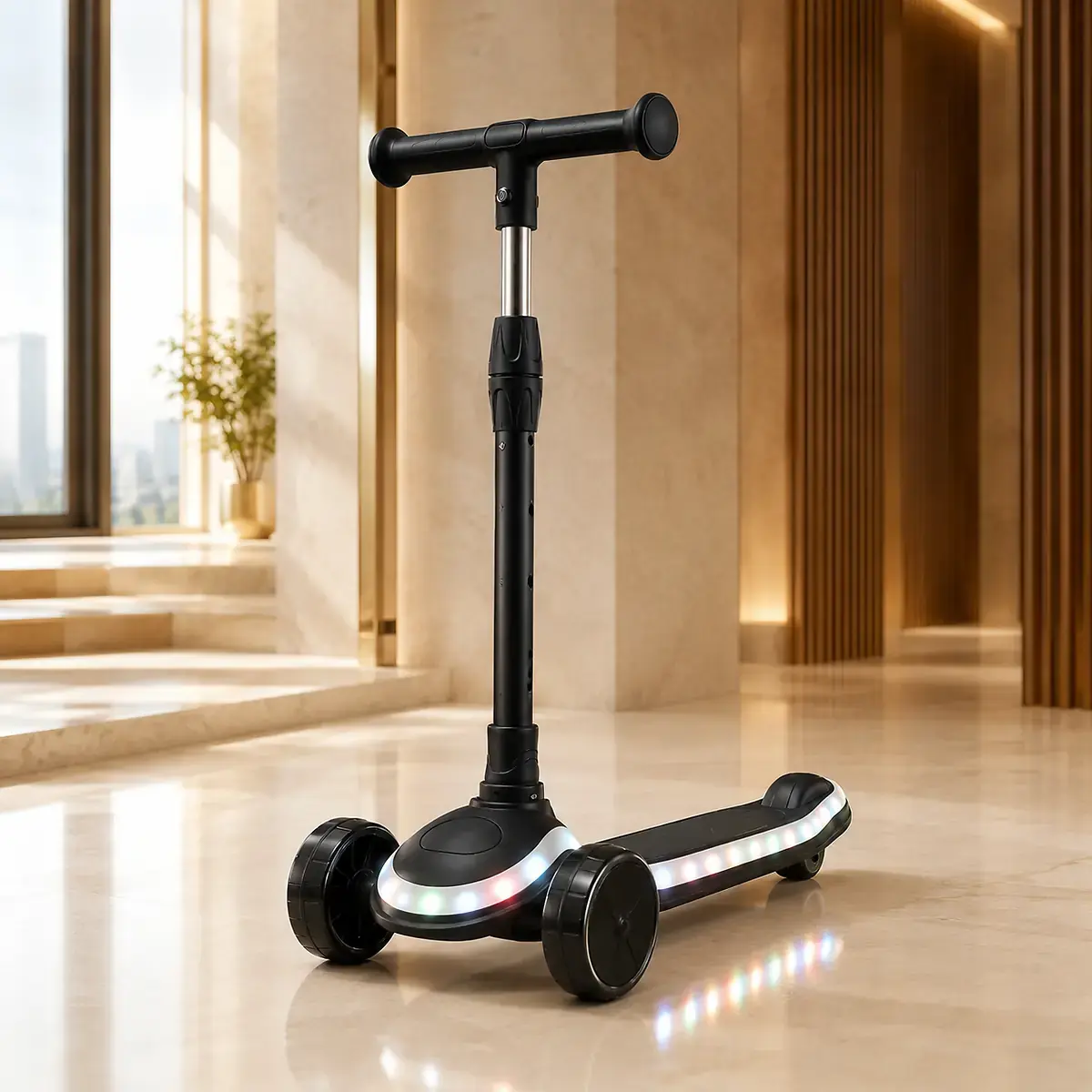 Black GlowRide X1 LED Kids Scooter fully displayed