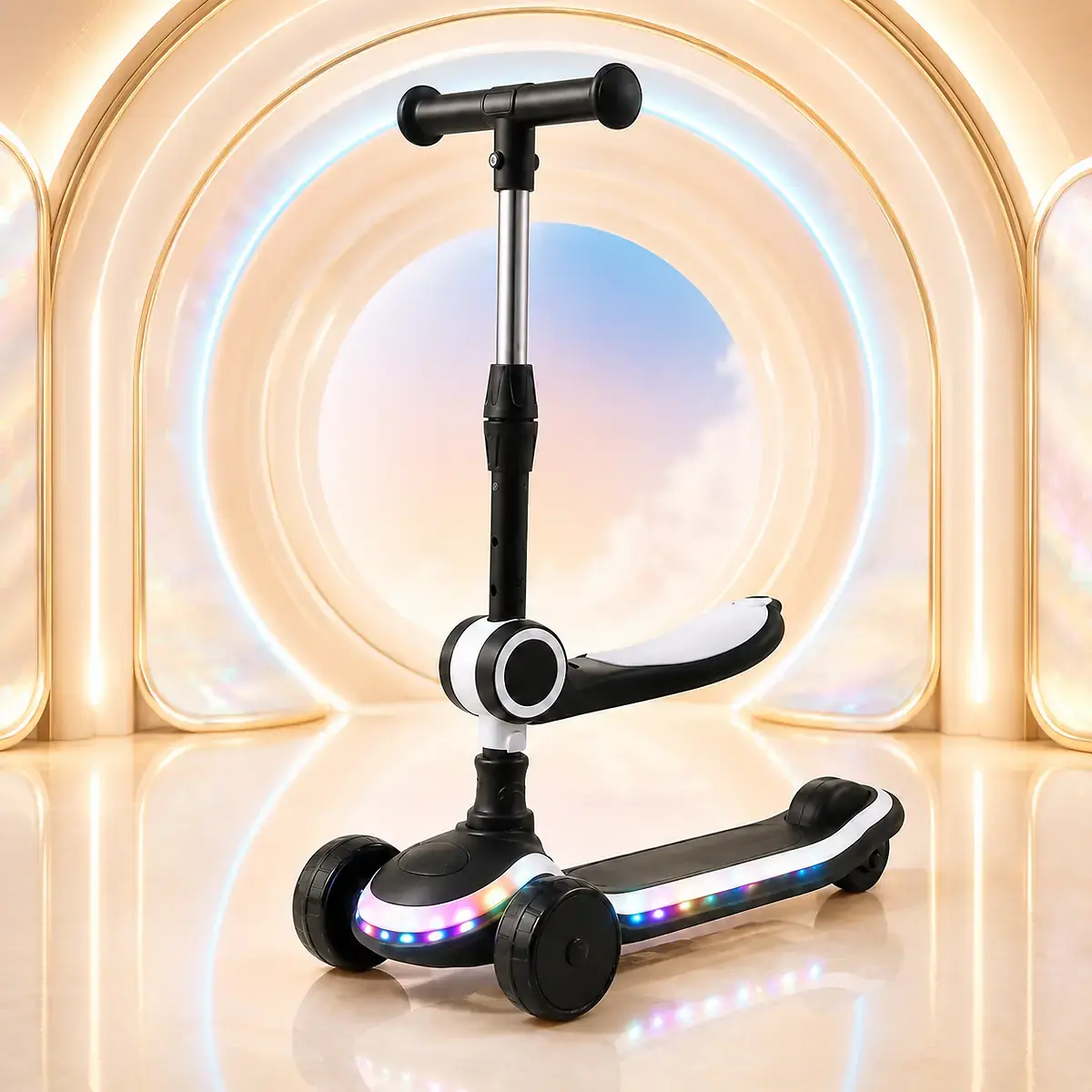 Black GlowRide X1 2-in-1 scooter fully displayed