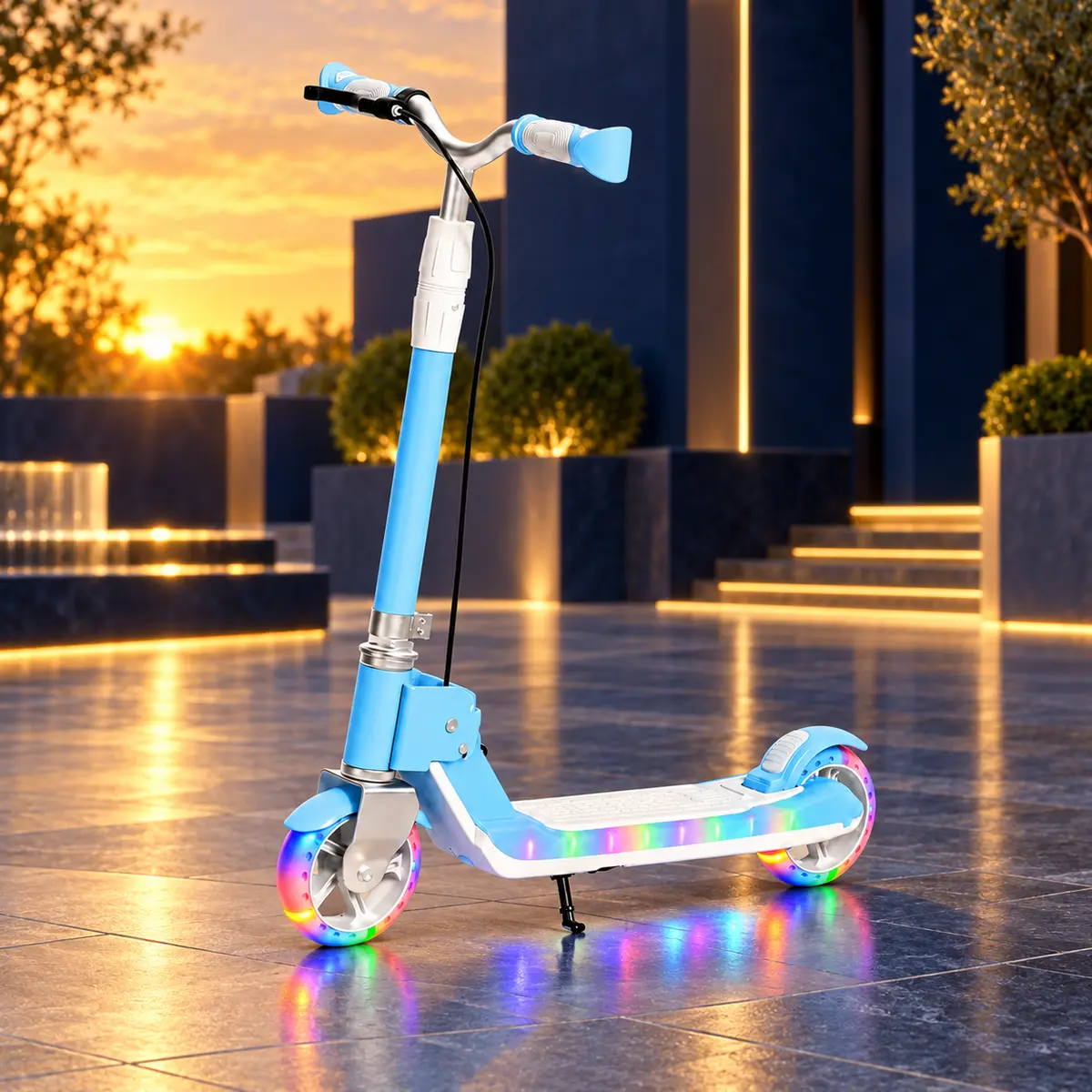 Blue LUMORA GLOWRIDE LED Kids Scooter fully displayed