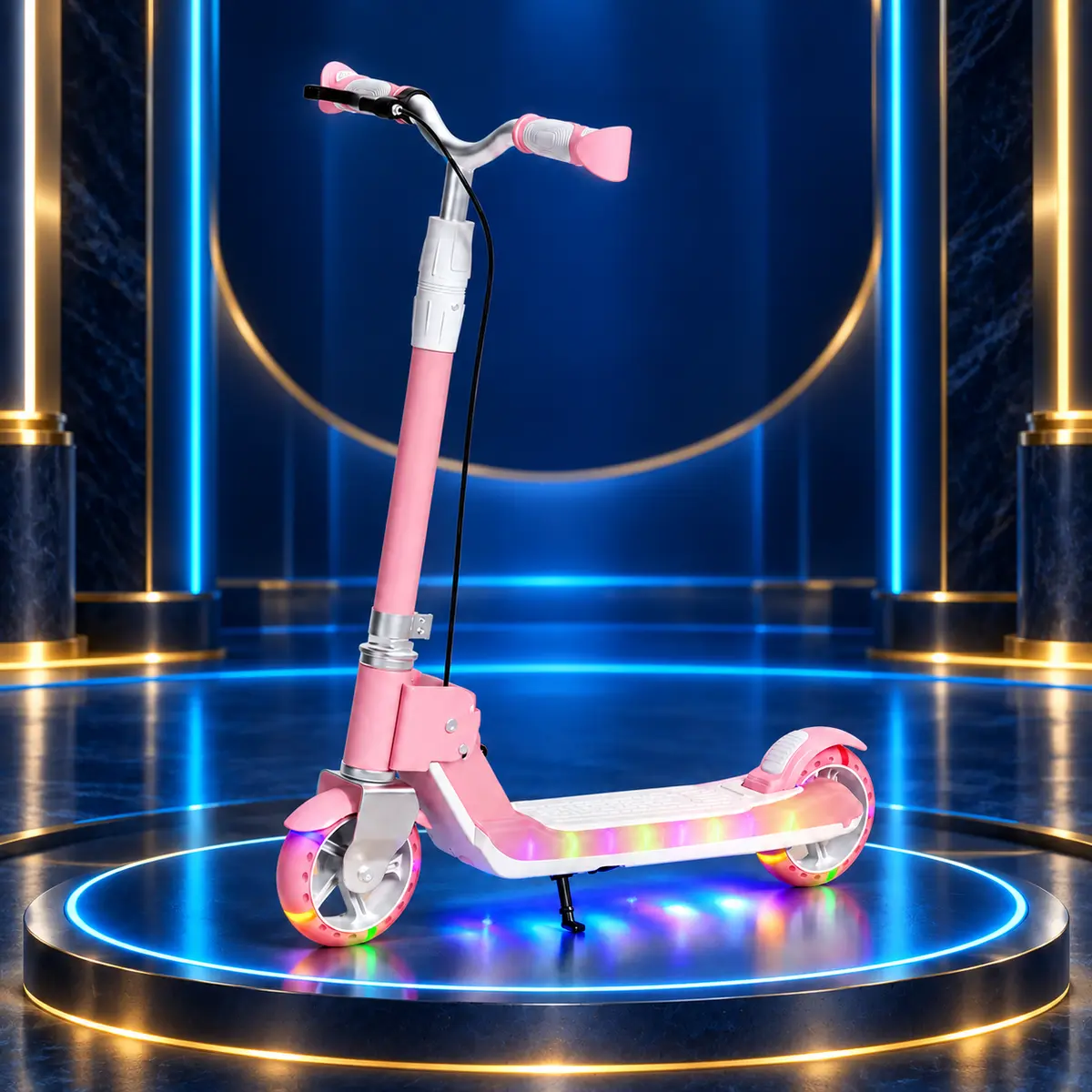 Pink LUMORA GLOWRIDE LED Kids Scooter fully displayed